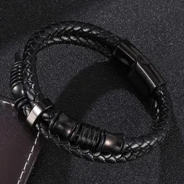 Charme Pulseiras Moda Homens Preto Pulseiras De Couro Bileklik Pulseiras Fecho De Aço Inoxidável Masculino Pulseira Jóias Gifts212S