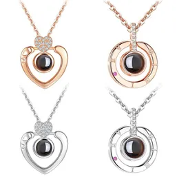 Collier je t'aime en or Rose et argent, langue 100, avec Projection de mémoire d'amour, en forme de cœur, cadeau d'anniversaire, goutte 286j, nouvelle collection