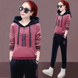 Sweatshirts Kvinnor Velvet Tracksuit Tvåverk Set Velor Suit Women Winter Sexig Fashion Long Sleeve Hoodies and Pants Storlek 3xl Kvinnliga kläder