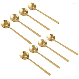 Coffee Scoops 8X Round Shape Spoon Stainless Steel Mini Teaspoons Sugar Dessert Ice Cream Soup (Gold)