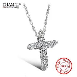 Yhamni Luxury Original 925 Sterling Silver Cross Pendant Necklace Princess Luxury Diamond Necklace Pendant for Ladies and Women N12609