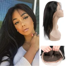 Fechamentos Malaio Cabelo Humano Não Processado 360 Lace Frontal Natural Cor Preta Em Linha Reta Cabelo Virgem Lace Frontal Faixa Ajustável