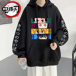 Ny anime demon slayer hoodies mode pocket streetwear unisex corps ögon grafisk pullover hariku casual lös tröja