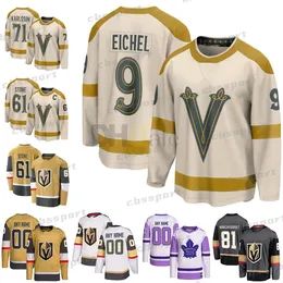 9 Jack Eichel Mark Stone Vegas Altın "Şövalyeler" Formaları 2024 Kış Klasik Jonathan Marchessault Paul Cotter Keegan Kolesar William Taşıyıcı Logan Thompson Custom