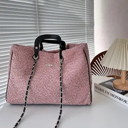 Bolsa de grife, sacola de lã, bolsa de praia, bolsa de compras portátil feminina de um ombro, grande capacidade, bolsa de corrente minimalista, bolsa crossbody