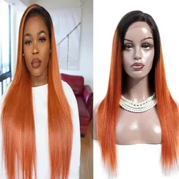 Peruklar 13 4 insan saçı dantel ön peruk ombre renk dalgası turuncu düz insan saç perukları brezilya yoğunluğu 180 peruk prepucked