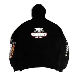 Haruku Retro Street Kadınlar Büyük Boyutlu Kafatası Kılıç Baskılı Hoodie Moda Hip-Hop Fermuar Sıradan Gevşek Spor Gömlek Ceket