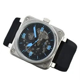 2023 новые мужские наручные часы, мужские автоматические механические часы с колокольчиком, коричневые кожаные, черные резиновые часы Ross, подарок
