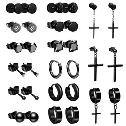 Boniskiss 15 pares de pendientes de acero inoxidable 316L para hombres y mujeres Hip Hop negro Piercing pendiente joyería de moda Gift224z