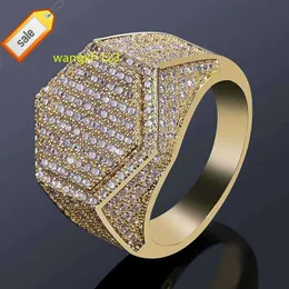 Explosiv europeisk och amerikansk personlighet Hip-Hop Men's Hexagonal Ring gränsöverskridande NY MICRO INSET ZIRCON GOLD RING