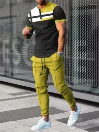 Tute da uomo Pantaloni Tuta Set da 2 pezzi Abbigliamento sportivo estivo Top T-shirt a maniche corte Pantaloni sportivi lunghi Abbigliamento uomo oversize