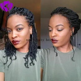 Perücken Hochwertige brasilianische Perücke mit voller Spitze vorne, kurze Bob-Perücke, synthetische, hitzebeständige, schwarzbraune Box-Braid-Perücken für Schwarz