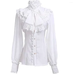 Kvinnors blusar viktorianska ruched spetsskjortor och gotiska lolita vintage långärmad lotus ruffle solid svart vit toppar skjorta