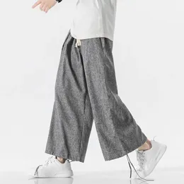 Pants 2022 Spring Summer Chinese Traditional Otton Linen Wide Leg Pants Male Thnic Thin Cropped Pants Men Clothing Trousers