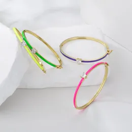 Bilezikler Hecheng, Love Heart Bangle Candy Bileziği Kadınlar için Kızlar Rose Neon Yeşil Emaye Bilezik, Altın Renk Sonsuzluk Takı Toptan