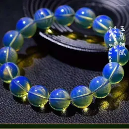 Pulsera de ámbar azul para hombres y mujeres, piedras preciosas curativas, joyería fina, cuentas de ámbar báltico, brazaletes elásticos