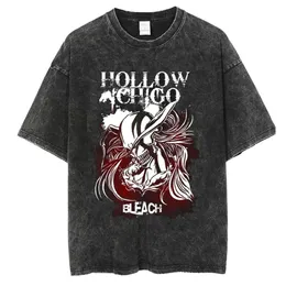 Новые полые футболки с рисунком Ичиго, футболки с аниме «Блич», японская уличная одежда Харуку, винтажные футболки из стираного хлопка, мужской повседневный топ
