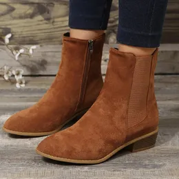 Leggings 2023 vinterklassiska kvinnors stövlar Cowherd Round Head Wedge Heel Ankle Boots Enkla och bekväma cowboy boot för kvinnor