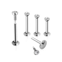 Punk Trendy Argento 16 Gauge Anelli per labbra Acciaio chirurgico Labret Piercing Bar Orecchini a bottone Diamanti Cristallo Anello al naso Sopracciglio Corpo Piercin266m