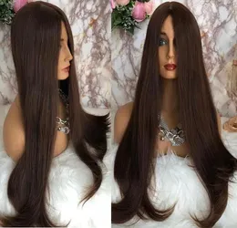 الباروكات Kosher Wigs Brown #4 أرقى الشعر الأوروبي البكر البشري غير المرئي عقدة 4x4 الحرير الأعلى يهودية شعر مستعار