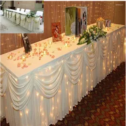 Saia de mesa grátis DHL branco gelo seda sólida para decoração de casamento contornando 20 pés (6 m) de comprimento