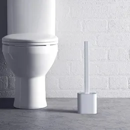 Set di accessori per il bagno Scopino per WC con testina in silicone morbido TPR con supporto Maniglia staccabile a parete nera Detergente per il bagno WC durevole