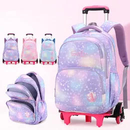 Children School bag set with Wheels Students Backpack For Girls Trolley Bag Cute Schoolbag Rolling Wheeled 231229