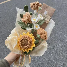 Wedding Flowers Milk Sunflower Artificial Fabric Needlework Bridesmaid Bouquet Mariage Knitted Flower Hand Woven For Lovers