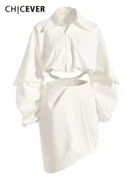 Vestido chiever sólido conjuntos de duas peças para mulheres lapela manga longa topos cintura alta saias bainha irregular conjuntos elegantes verão moda nova