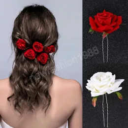 Rose Flower Hairpin Wedding Hair Accessories U-Shaped Hair Clip Fork Fairy Tiaras Princess Prom Hair Jewelry Birthday Headwear