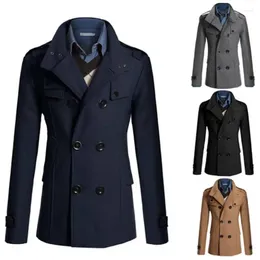 Men's Trench Coats Quality Autumn/winter Wool Coat High Slim Fit Long Windbreaker Solid Color Double Breasted Thick Casual