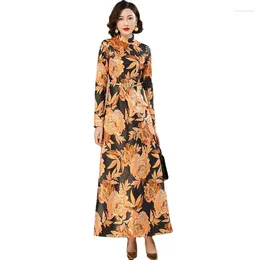 Casual Dresses Spring Autumn Jacquard Runway Long Dress Women Sleeve Evening Full Längd Gorgeous Floral Vintage Slim Fit Robe