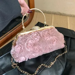 Evening Bags Autumn&Winter Luxury 2023 Soft Plush Dinner Metal Handheld Clasp Chain Crossbody Bag Ladies Top-Handle