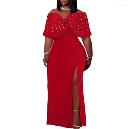 الملابس العرقية XL-4XL 2024 Spring Fashion Half African Sleeve V-Neck Black Red Polyester Plus Size Maxi Dresses Dashiki for Women