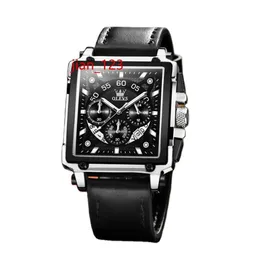 OLEVS 9919 Fashion Quartz Movt Moissanite Watch Leather Auto Date Design Watched for Men