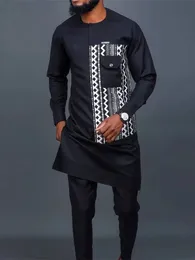 Africano Uomo Dashiki Manica Lunga 2 Pezzi Set Tradizionale Africa Abbigliamento a Righe Abito da Uomo Camicia Maschile Pantaloni Abiti M-4XL 231229