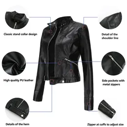 Jaqueta de couro feminina de pele outono primavera moto motociclista jaqueta com zíper roxo violeta vermelho café casaco feminino moda veste cuir femme