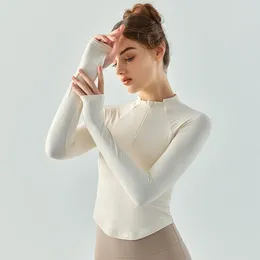 Aktiva skjortor Slim-Fit Long Sleeve Yoga Jacket Autumn and Winter Slim Casual Temperament Liten Standing Collar Half Dragkedja Fitness Coat