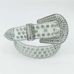 55% Belt Designer New men's white shiny ball studded with diamonds punk head sequined women's belt