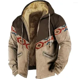 Hoodies masculinos inverno velo zíper para homem vintage tribal gráficos impressão capuz jaquetas roupas rua outerwear casaco de treino com capuz