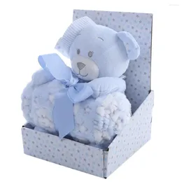 Couvertures Couverture de swaddle en polaire douce avec boîte-cadeau d'ours Born Baby Set Toy