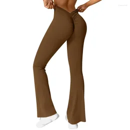 Damesleggings V-rug Yoga uitlopende broek Dames Fitness Scrunch Hoge taille Workout Gym hardloopbroek Jogging Actieve panty