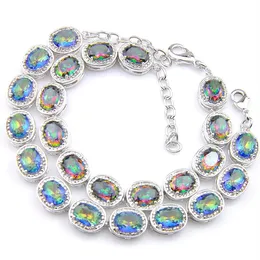 Luckyshine 2 pezzi 925 sterling silver topazio mistico ovale arcobaleno braccialetti per le donne braccialetti con zirconi colorati braccialetti gioielli240u