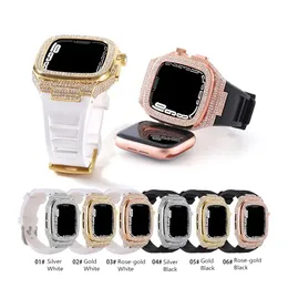 Correias de diamante incrustadas caso líquido silicone integrado moda capa ajuste cinta banda pulseira cintas pulseira para apple watch ser