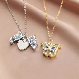 Ожерелья с подвесками Karopel, изображение хрустальной бабочки, открывающаяся коробка Po Box, ожерелье с синим крылом, мемориальный подарок271i