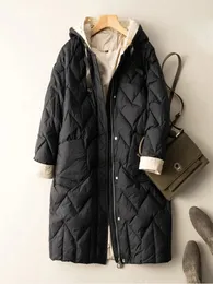 Sedutmo Long Winter Duck Down Jacket Kvinnor quiltade varm överdimensionerad tjock huva kappa Fashion Casual Patchwork för Autumn ED1799 231229