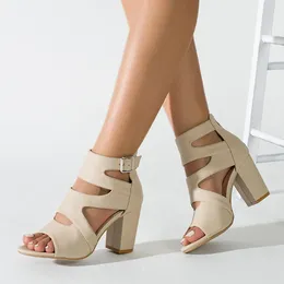 Sandalen Frau Sommer 2023 Ausschnitt Solide Offene spitze Quadratische Ferse Dicke Zipper Nicht Slip Große Größe Schuhe Im Freien Weibliche