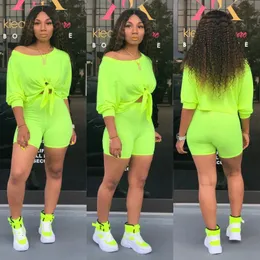 Skirts Summer Women Fashion Neon Green Crop Top Shorts Twopiece Suits Ladies Casual Sport Oneck Solid Outfits Club Streetwear Pink