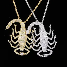 18k ouro animal 3d escorpião pingente colar gelado zircônia com corrente de corda para homens mulheres chram hip hop jóias gift296v