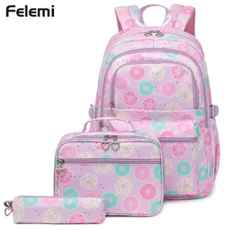 3 PcsSet School Bags for Teenage Girls Waterproof Backpack Students Kids Schoolbag Child With Pencil Case Lunch box 231229